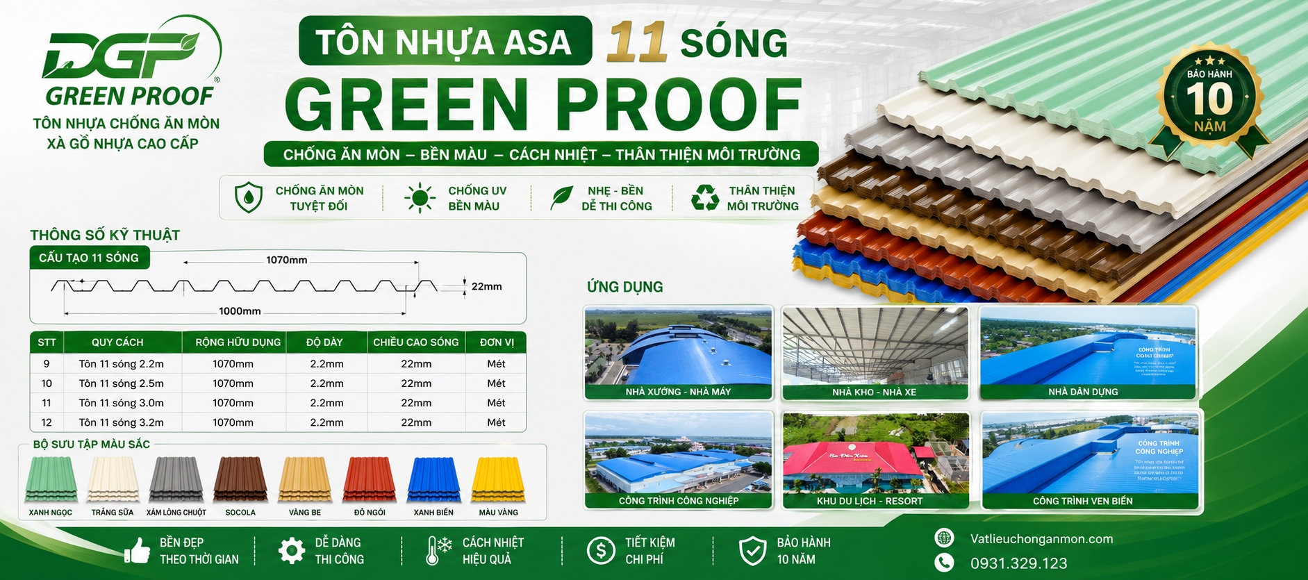 Tôn Nhựa ASA 11 Sóng 