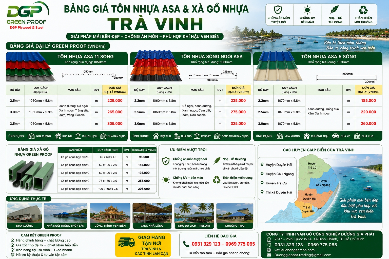 Bảng Giá Tôn Nhựa ASA Tại Thị Xã Duyên Hải Trà Vinh 2026