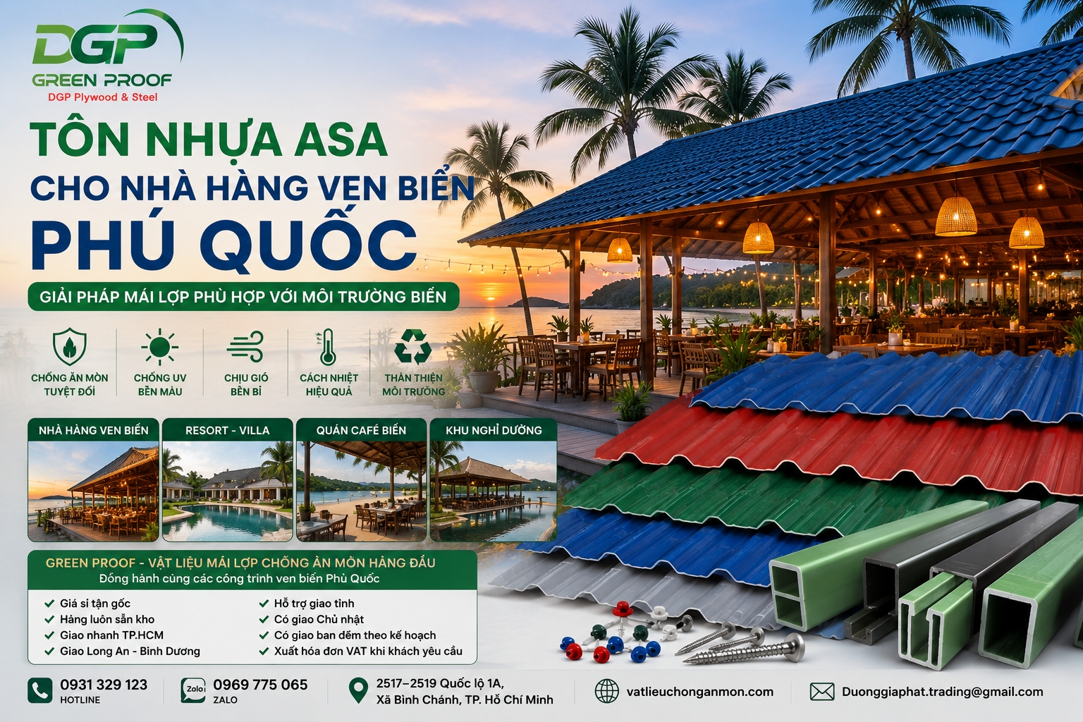 Tôn nhựa ASA cho nhà hàng ven biển Phú Quốc – Giải pháp mái lợp phù hợp với môi trường biển