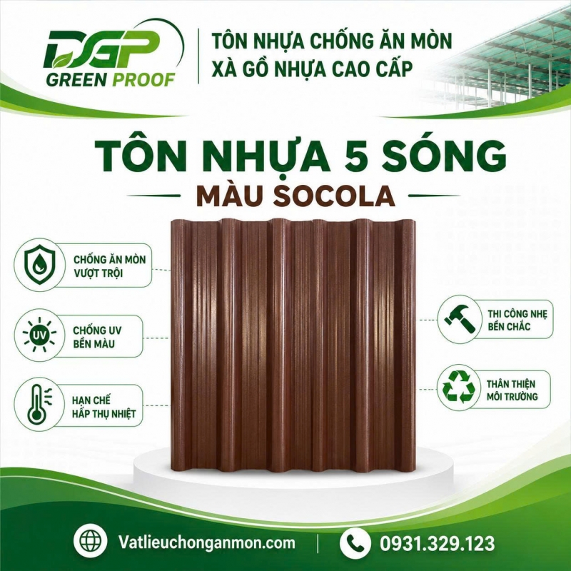 Tôn Nhựa 5 Sóng Màu Socola
