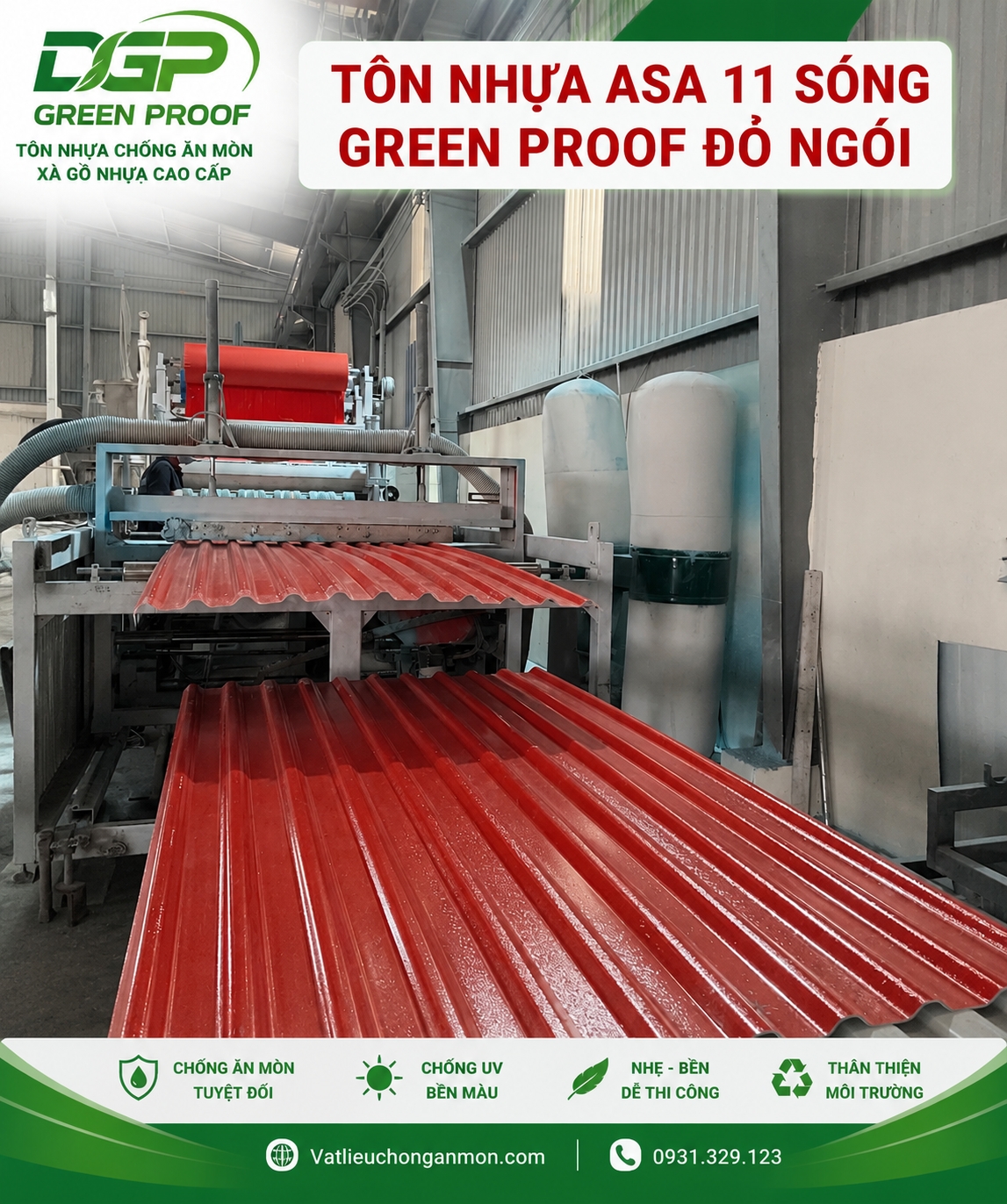 Tôn Nhựa ASA 11 Sóng  Đỏ Ngói