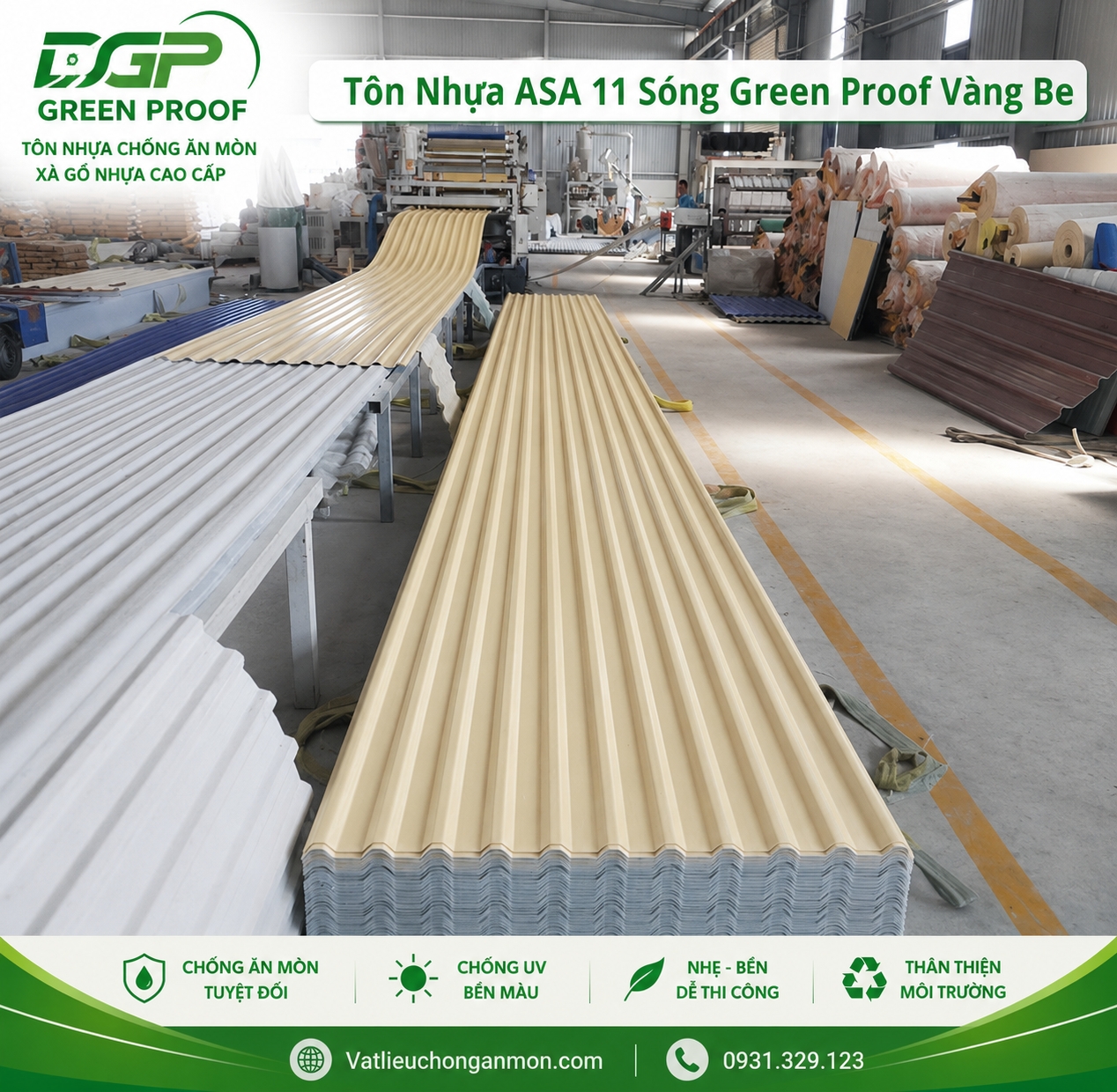 Tôn Nhựa ASA 11 Sóng Vàng Be