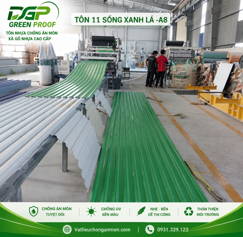 Tôn Nhựa ASA 11 Sóng Xanh lá