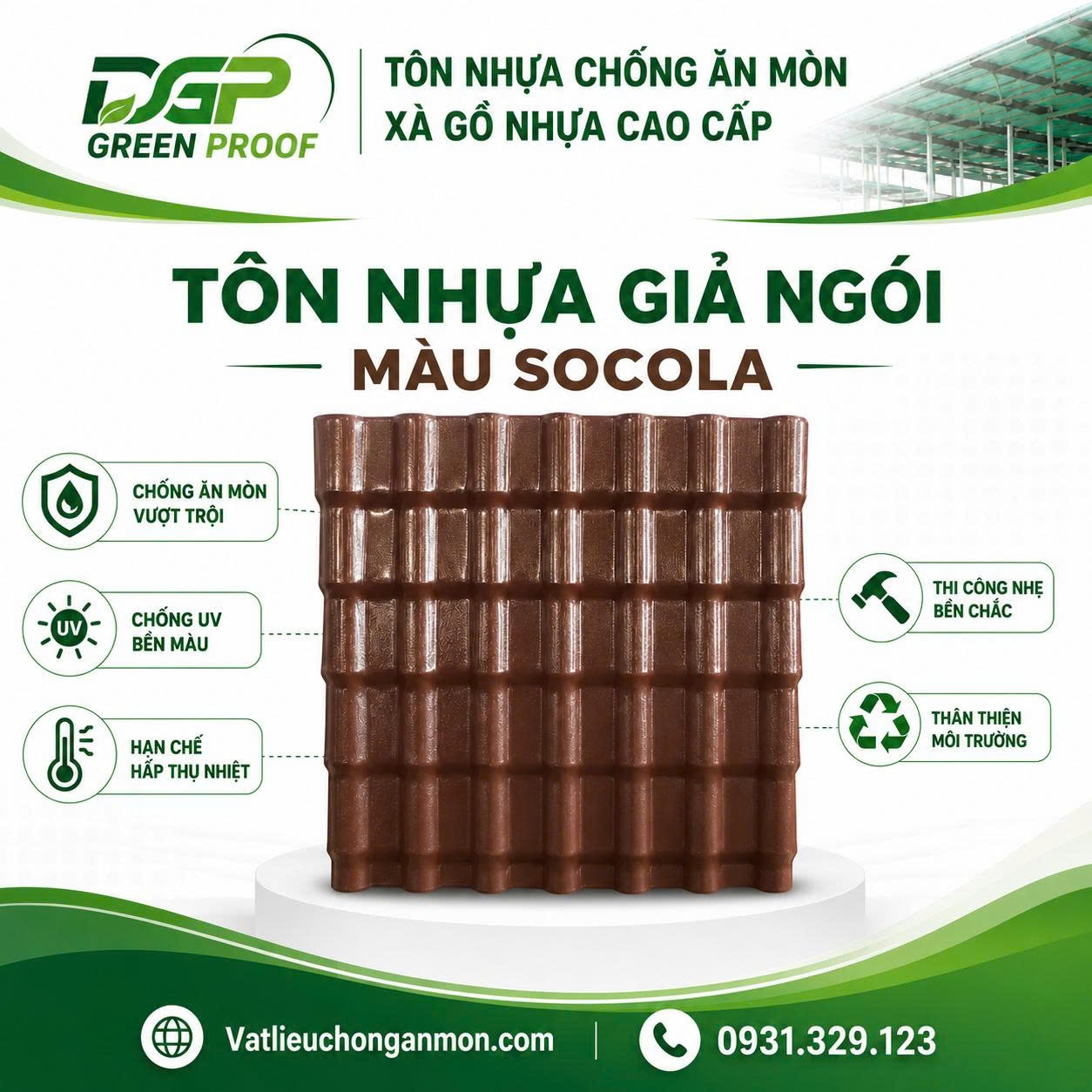 Tôn Nhựa ASA Giả Ngói Màu Socola