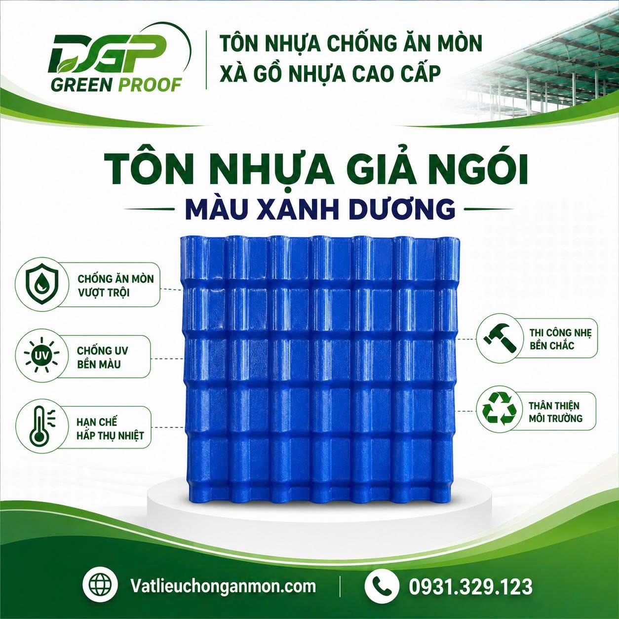 Tôn Nhựa Giả Ngói Màu Xanh Dương