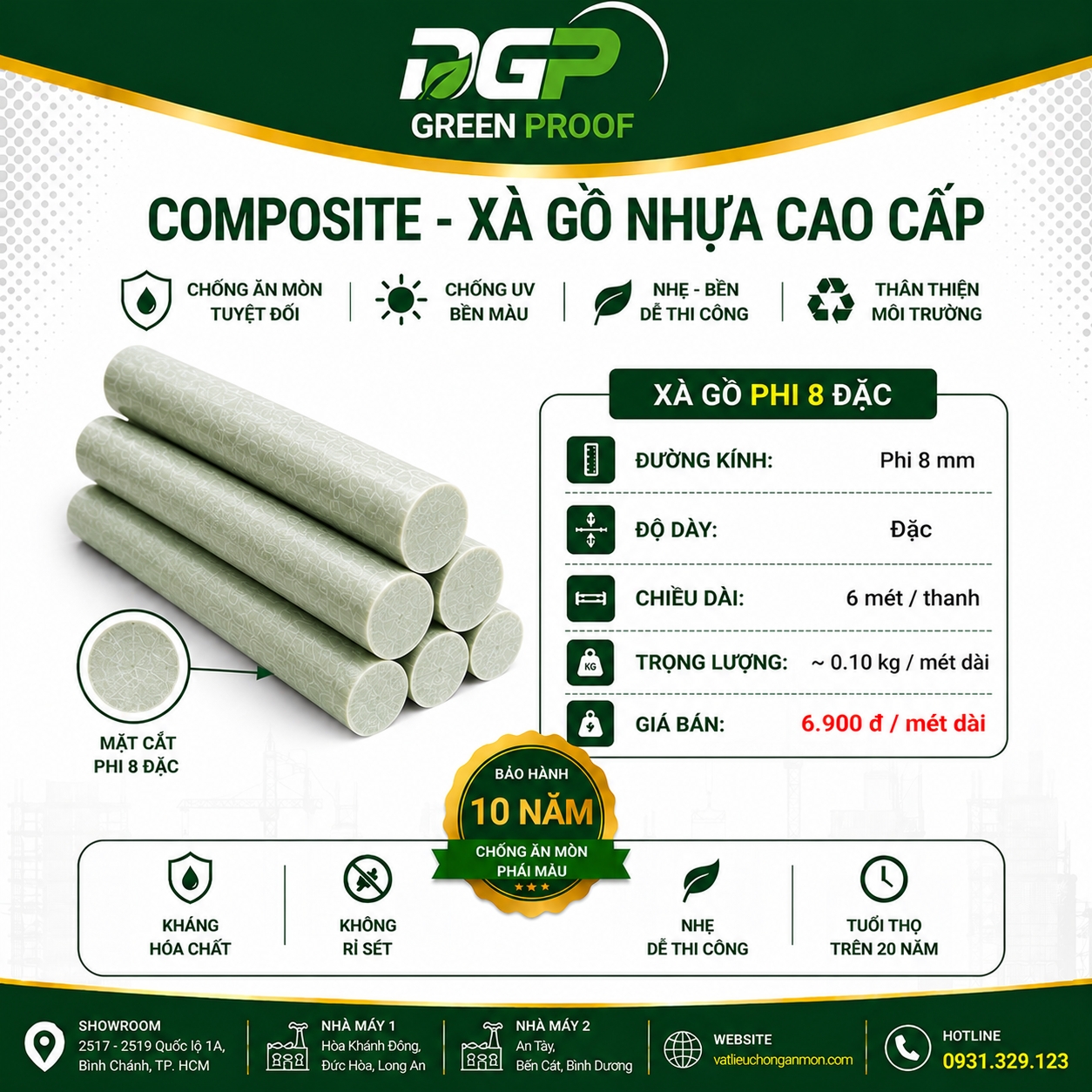 Xà gồ Composite Phi 8 Đặc