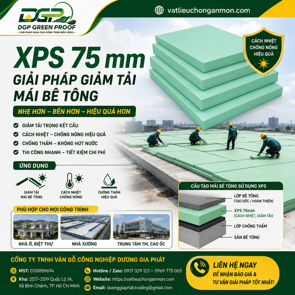 XỐP XPS Giảm Tải Mái Bê Tông