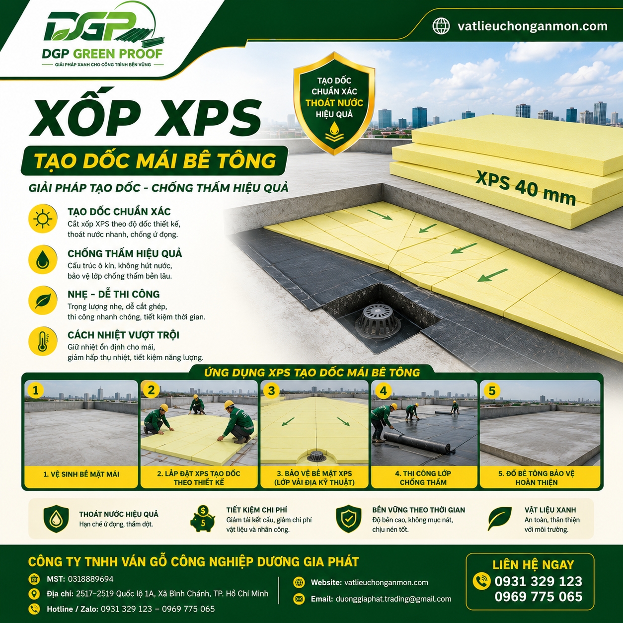 XPS tạo dốc mái bê tông